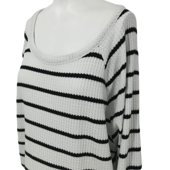 Chaser Waffle Knit Long Sleeve Shirt Size L Oversized Stripe Drawstring Waist - Picture 6 of 12